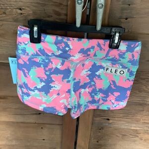 Fleo women’s athletic/gymnastics/tumbling shorts, Baja Splat color, XS S sizes